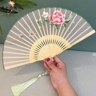 苏州特产刺绣玉竹折扇中国风非遗礼品扇汉服旗袍折叠扇女式小扇子
