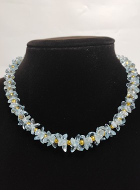 俄罗斯纯天然蓝色托帕石长44厘米项链