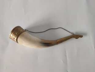 俄罗斯古董店二手牛角酒具长27厘米