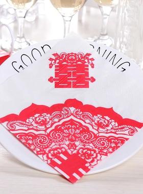 红色喜庆中国风剪纸喜字彩色结婚餐巾纸花纸纸巾印花婚庆酒店面巾