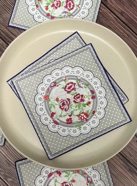新款印刷花朵粉色蓝色花草纸巾一次性餐垫派对装饰纸彩色餐巾纸