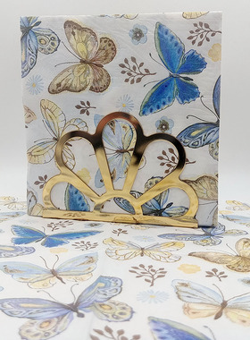 萌派熊蓝色蝴蝶印花餐巾纸创意木浆面巾彩色纸巾餐厅装饰纸木浆纸