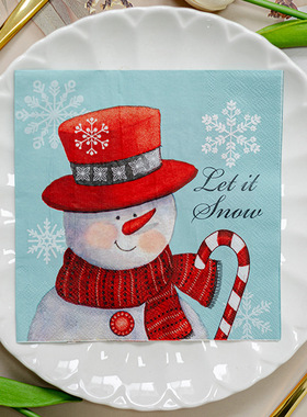 PomParty圣诞主题餐巾纸面巾纸圣诞红色帽子雪人款装饰餐垫纸巾