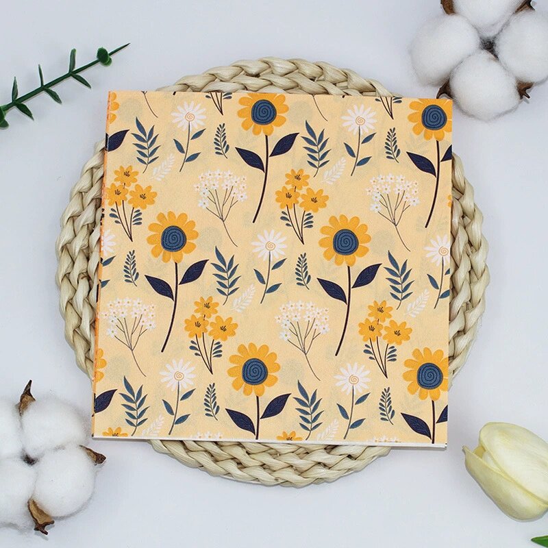 PomParty小清新黄色花草印花餐巾纸2层20张酒店餐厅派对方巾纸巾