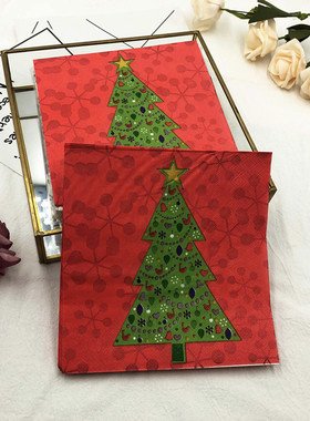 圣诞树图案餐巾纸红色节日主题百搭高端纸巾一次性面巾纸手帕纸