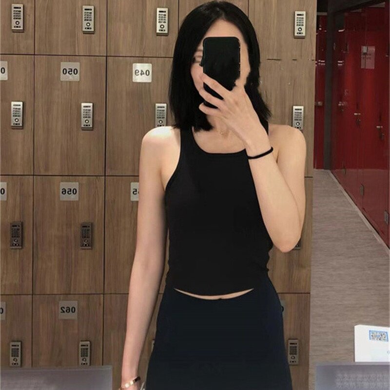 夏季含胸垫外穿休闲瑜伽服女士短款休闲健身EBB背心上衣运动背心