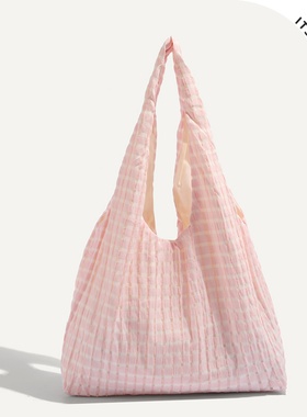 ITSOUMEI韩系单肩包多巴胺夏季格子背心包时尚布包百搭少女包包