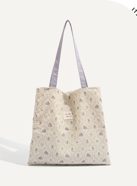 ITSOUMEI甜美少女2025新款韩系逛街帆布托特包可爱卡通印花单肩包