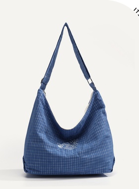 ITSOUMEI休闲格子单肩包包女2025新款潮时尚斜挎包大容量托特包