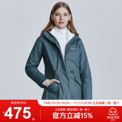 探路者冲锋衣女羽绒服中长款女款风衣户外内胆外套女士运动