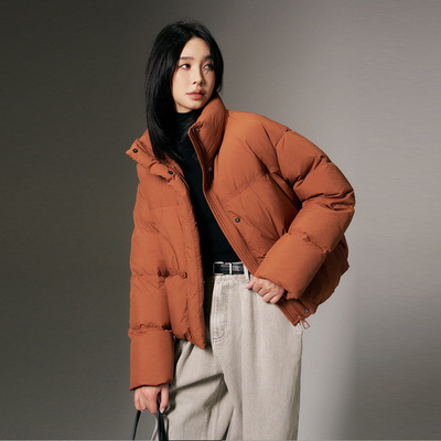 韩版2025冬季新款宽松立领短款羽绒服女批发90鸭绒高品质一件代发
