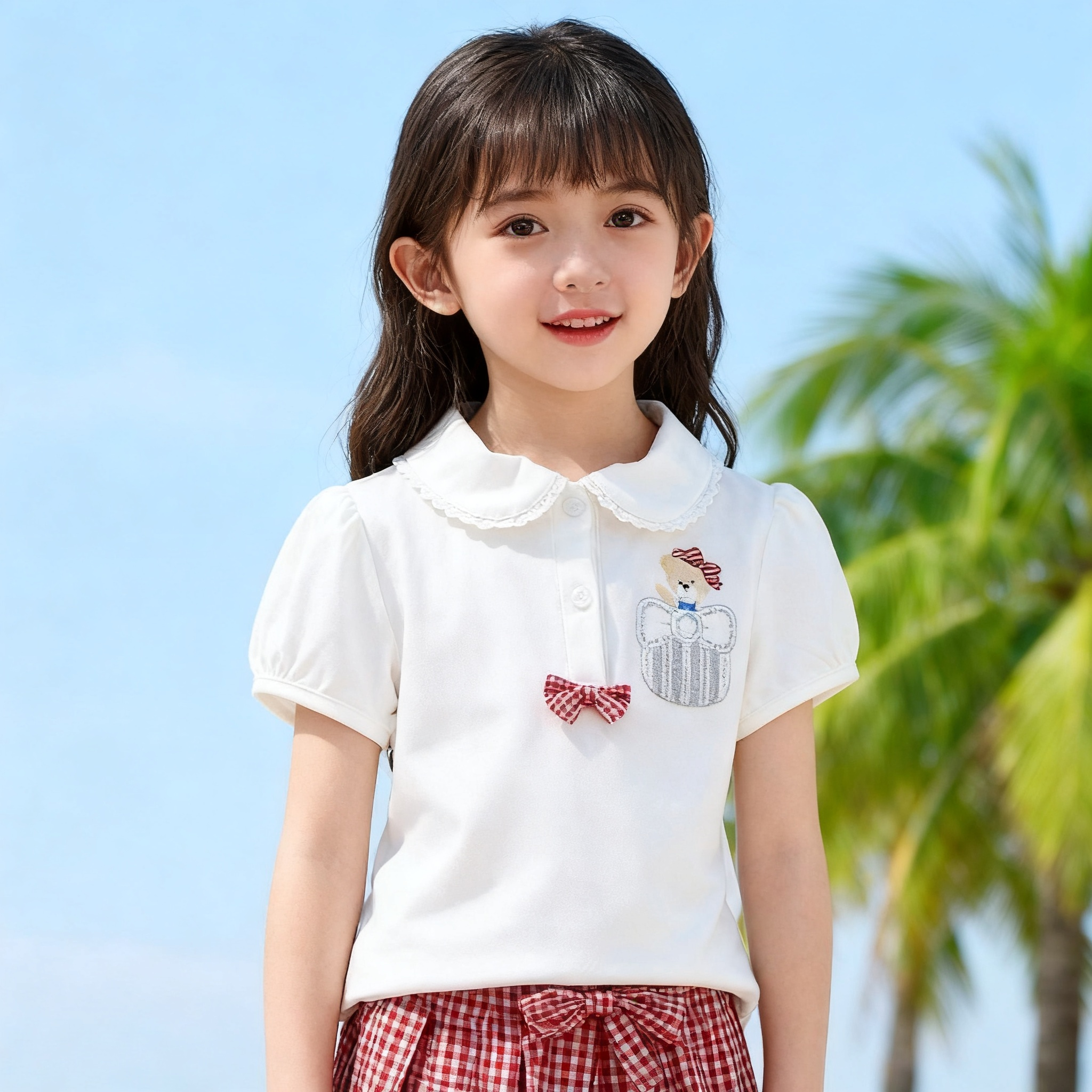 【亏本清仓】t恤polo童装小熊娃娃领女童短袖纯棉上衣打底衫汗衫