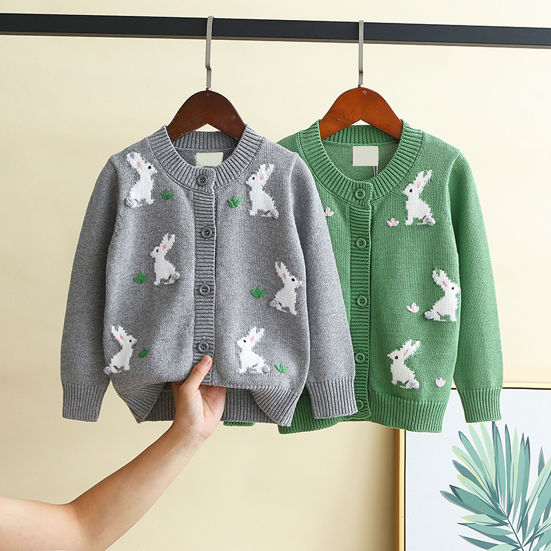 【亏本清仓】男女童纯棉手钩兔子毛衣外套儿童百搭针织衫宝宝上衣