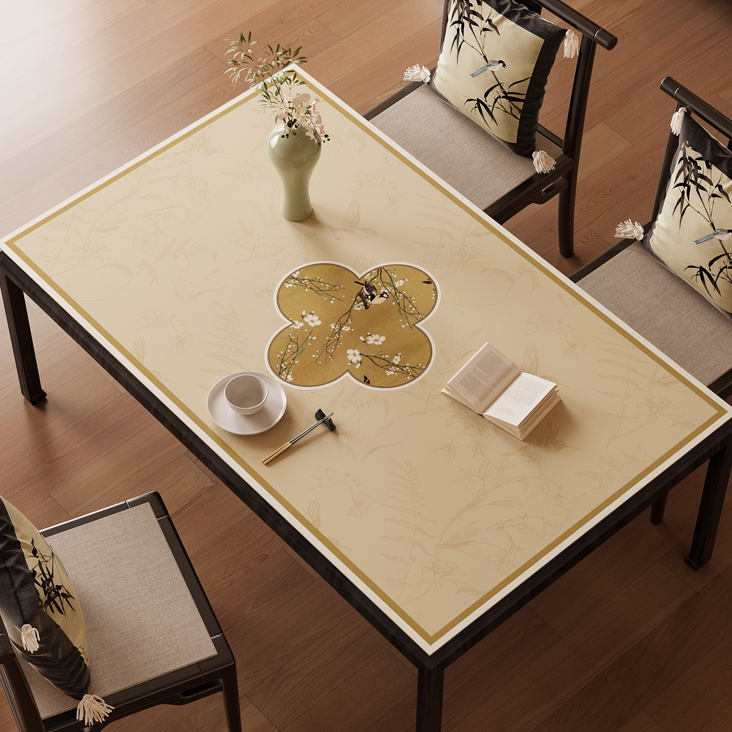 防污硅中式禅意茶几桌垫轻奢高级感餐桌布防水防油免洗隔热保护垫,居家布艺,桌布,淘宝优惠券,粉丝福利购,淘宝优惠卷