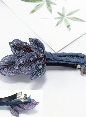 Christ克丽斯汀专柜正品刺绣树叶仿水晶横夹马尾夹弹簧夹一字夹