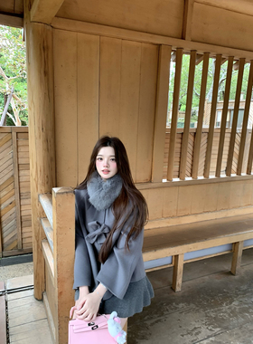 Lily Rosemary/心软氛围 羊毛手工蝴蝶斗篷双面尼冬季女毛呢外套