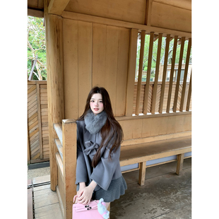 Lily Rosemary/心软氛围 羊毛手工蝴蝶斗篷双面尼冬季女毛呢外套