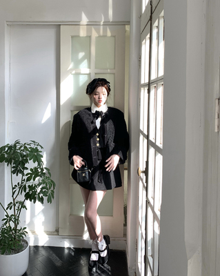 全澳毛拼接丝绒短外套澳毛外套