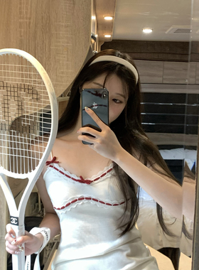 Lily Rosemary/心跳漏一拍 美式复古甜辣吊带撞色针织上衣连衣裙