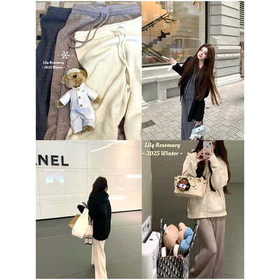 Lily Rosemary/ Lazyday懒人针织休闲裤全羊毛冬季女抽绳直筒裤