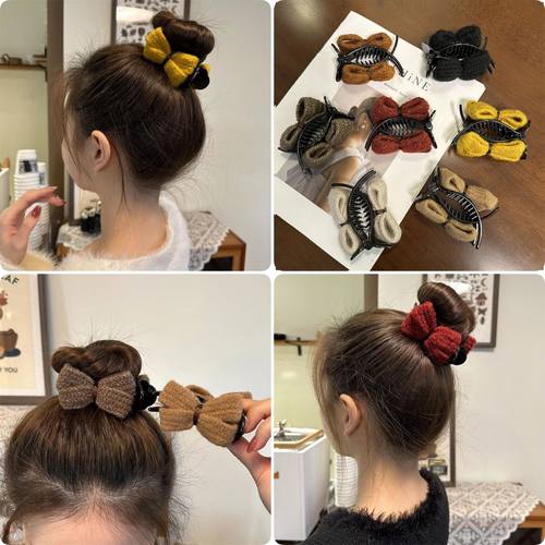 秋冬新款针织毛线蝴蝶结发夹