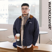 韦恩泽维尔大码 灯芯绒翻领绣花拉链棉服男8914 宽松加肥加大冬季