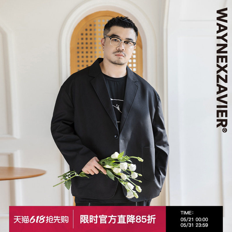 韦恩泽维尔大码商务休闲小西服男士宽松加肥加大黑色西装外套8465