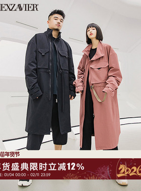 韦恩泽维尔加肥加大复古休闲大码宽松立领工装风中长款风衣男6562