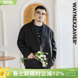 韦恩泽维尔大码商务休闲小西服男士宽松加肥加大黑色西装外套8465