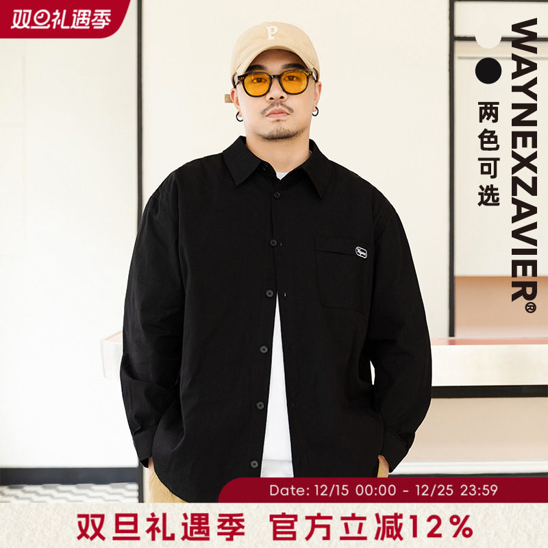 韦恩泽维尔翻领长袖休闲大码衬衫