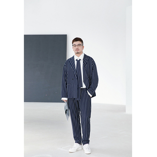 男送领带7504 西装 韦恩泽维尔加肥加大戗驳领落肩H型条纹薄款 大码