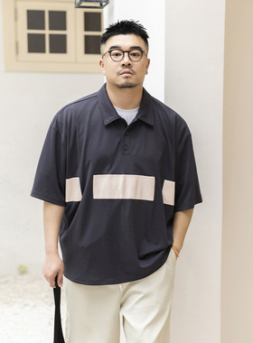 韦恩泽维尔大码休闲短袖polo衫男装宽松加肥加大翻领印花t恤8710