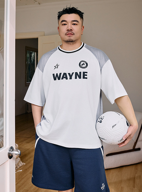 210g韦恩泽维尔宽松大码男夏圆领网布拼接运动风印花T恤9521