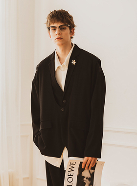 韦恩泽维尔西装两件套装男大码加肥加大秋季设计感西服外套潮7952