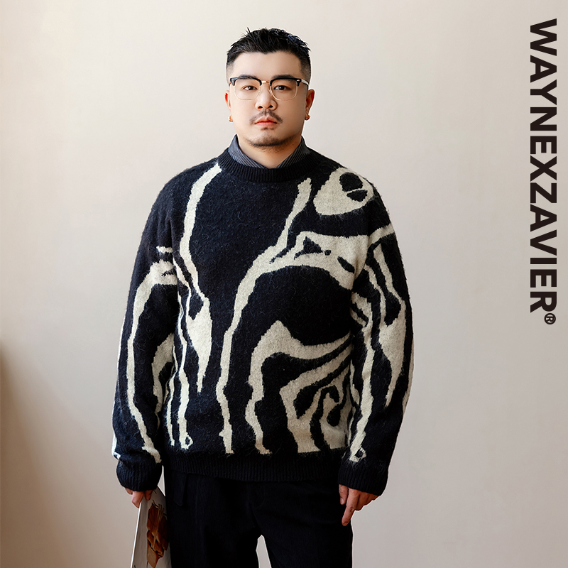 韦恩泽维尔宽松圆领休闲提花毛衣