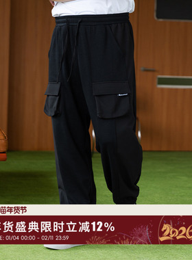 韦恩泽维尔大码黑色机能工装裤男春秋季宽松休闲直筒束脚裤8579