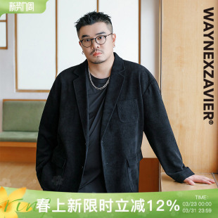 8737 加肥加大宽松轻商务休闲西装 韦恩泽维尔大码 欧棉绒西服男秋季