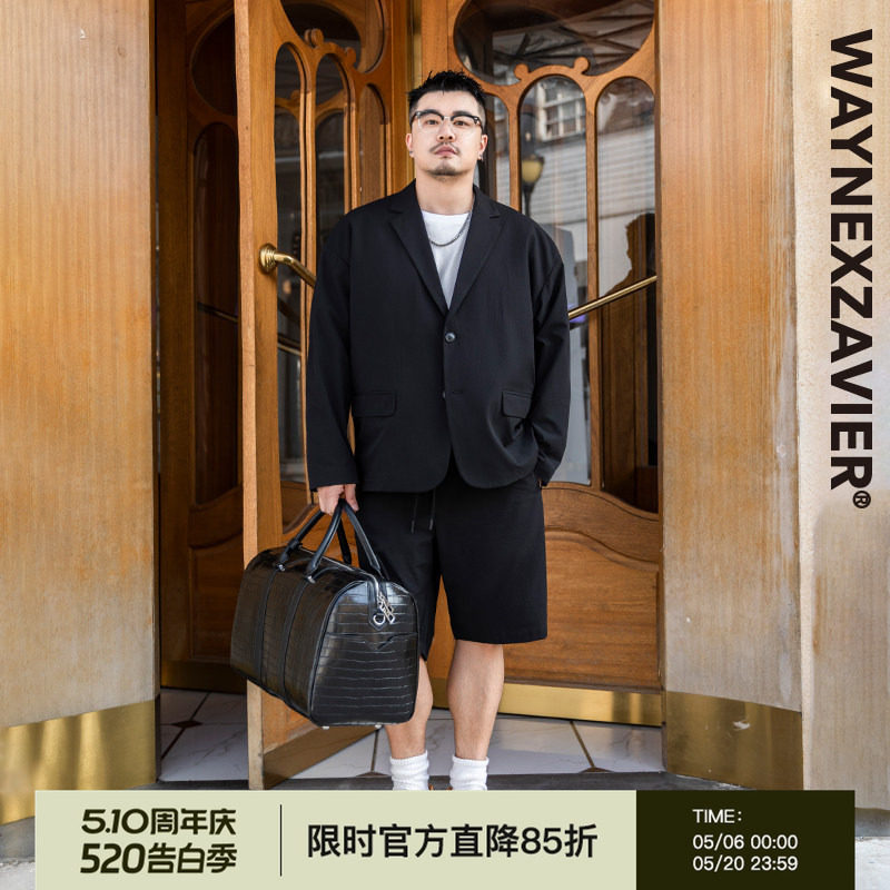 韦恩泽维尔大码商务休闲西装外套男春加肥加大泡泡纱西服外套8103