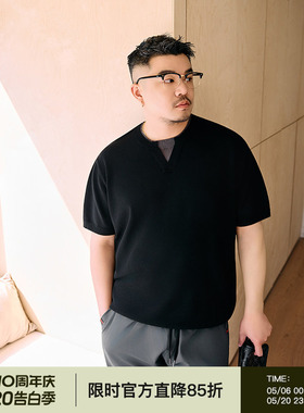 韦恩泽维尔宽松大码男夏双层抗变形圆领垂坠速干弹力商务T恤7515