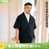 式 西装 外套9420 男翻驳领不对称门襟提花短袖 韦恩泽维尔宽松大码