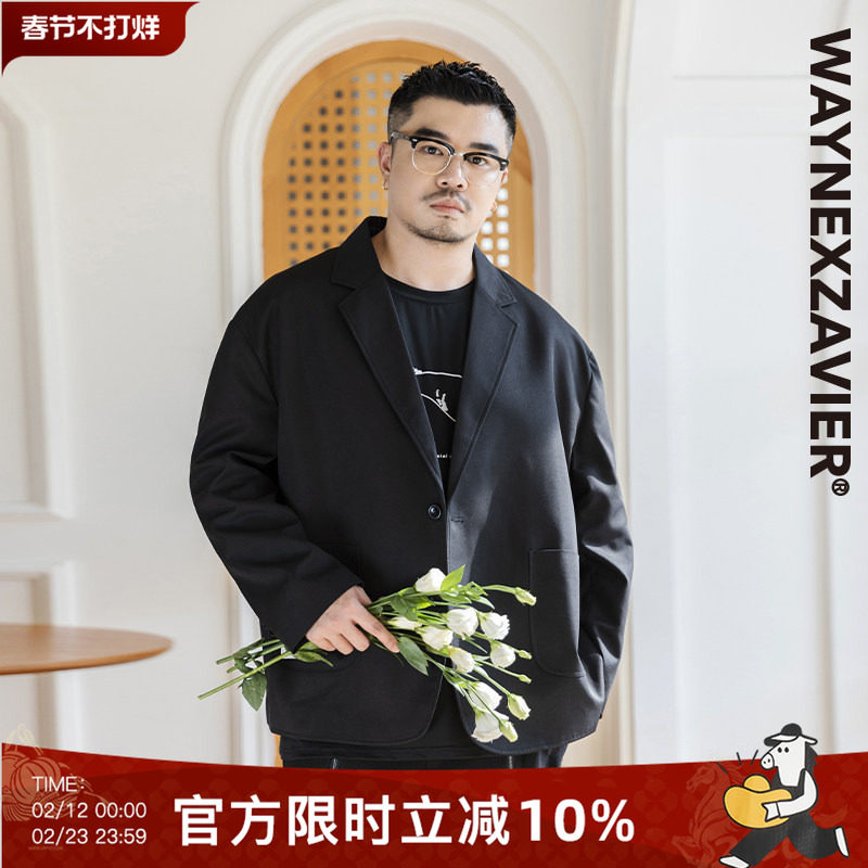 韦恩泽维尔大码商务休闲小西服男士宽松加肥加大黑色西装外套8465