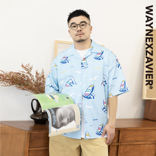 韦恩泽维尔古巴领短袖印花衬衫