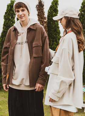 韦恩泽维尔大码灯芯绒飞行夹克男秋季胖子宽松翻领工装外套 7769