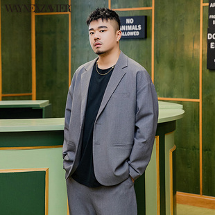 韦恩泽维尔加肥加大商务休闲大码 西服男6531 宽松落肩抗皱显瘦西装