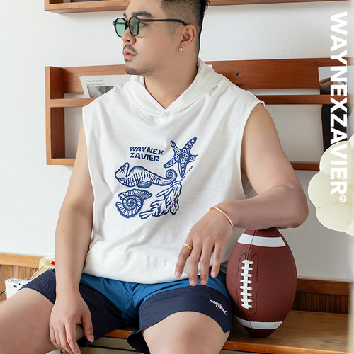 韦恩泽维尔连帽夏季印花背心