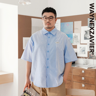 韦恩泽维尔加肥加大宽松短袖衬衫