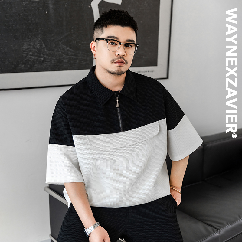 韋恩澤維爾夏季五分袖拼接POLO衫