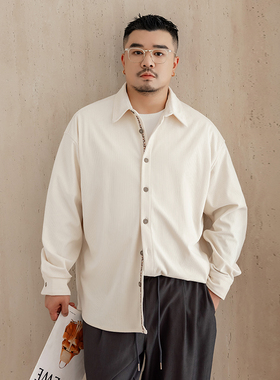 韦恩泽维尔加大宽松大码男冬翻领加厚灯芯绒长袖休闲织带衬衫9268