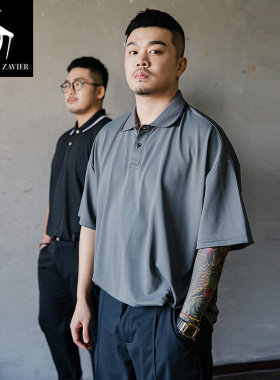 韦恩泽维尔加肥加大商务休闲大码翻领宽松弹力半袖POLO衫男6314