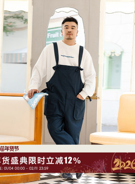 韦恩泽维尔大码简约吊带裤男女秋冬季加肥加大胖子宽松休闲裤7963